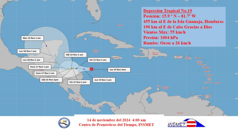 Formada decimonovena depresión tropical en el Caribe